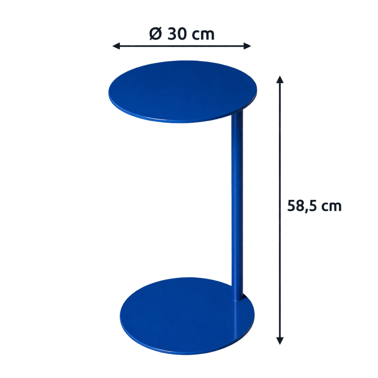 Beistelltisch in Blau: 30 cm Durchmesser und 58,5 cm Höhe
